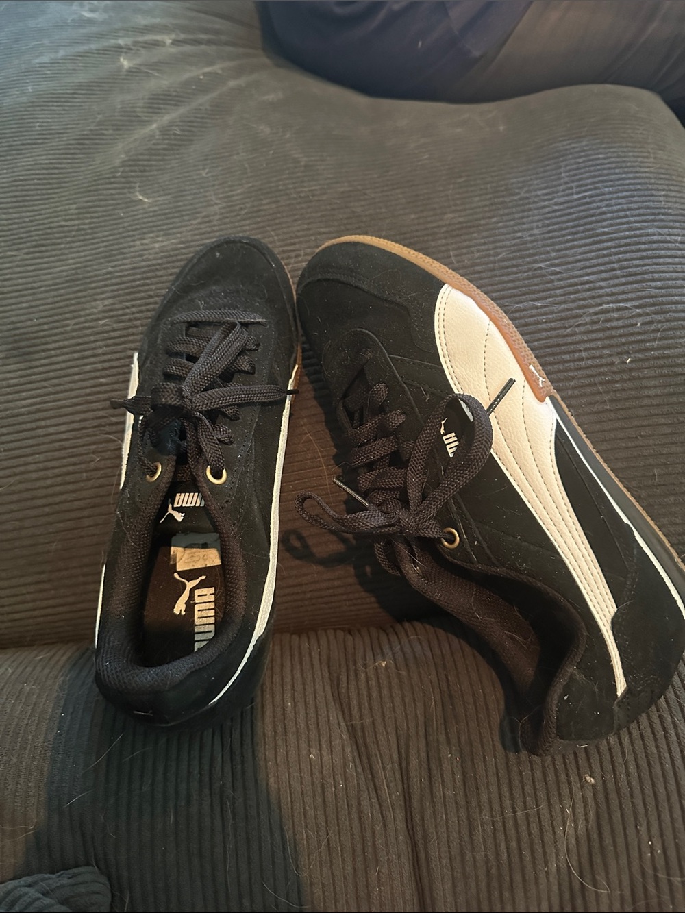 Puma Black Suede Sneakers with White Formstrip and Gum Sole